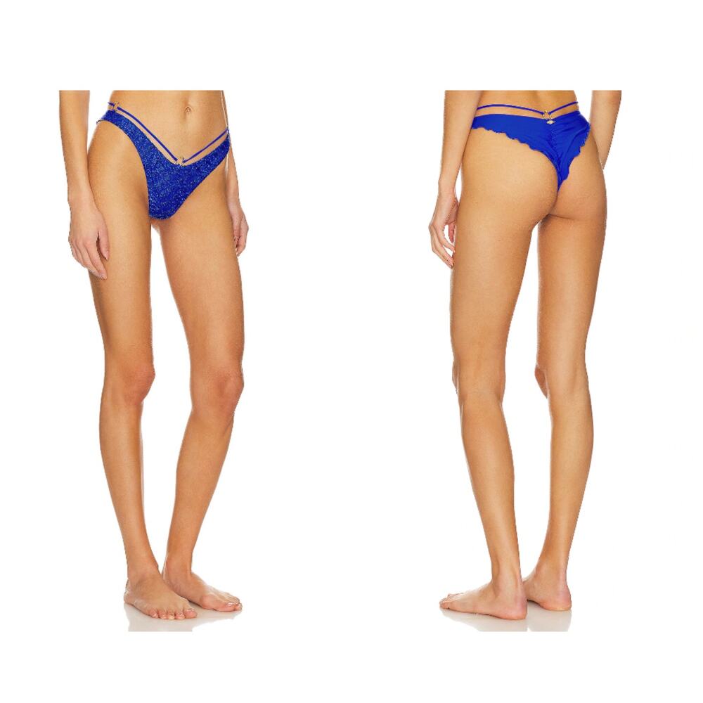 Luli Fama Brilla Strappy Loop Bikini Bottom in Electric Blue